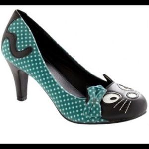 ModCloth T.U.K. Kitty Polka Dot Heels Mint Size 8